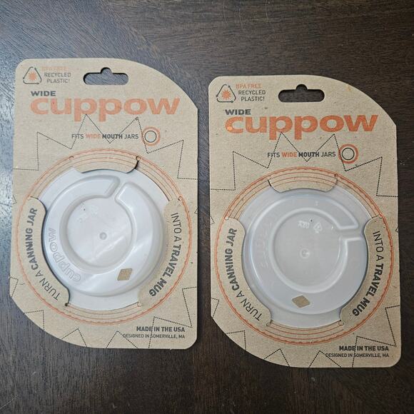 Cuppow Wide Mouth Drinking Lid Lot of 2 Mason Jar Travel Mug Topper New Eco - Picture 1 of 5